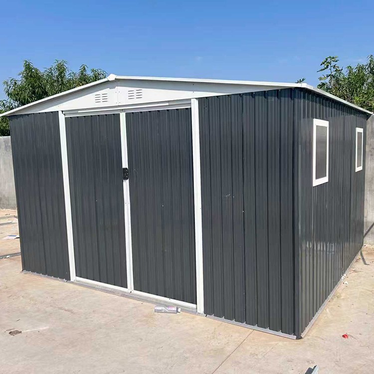 metal shed with windows and floor